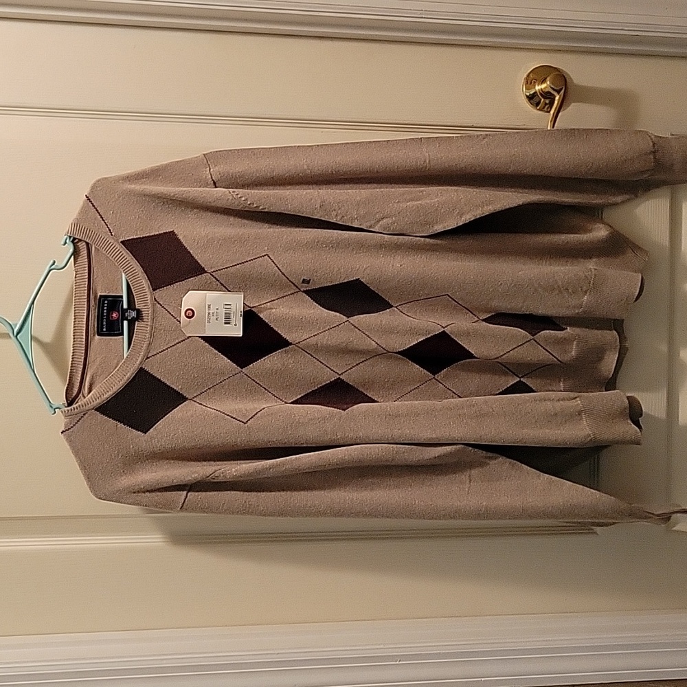 Saddlebred putty rust sage argyle crew sweater long slv cotton blend sz XXL NEW…